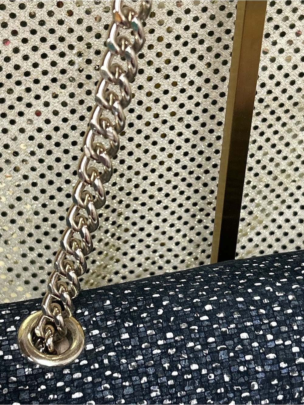 Karl Lagerfeld Chain Black Shimmery Tweed Look Shoulder Bag Approx. 13 x 8 x 3 - Picture 6 of 11